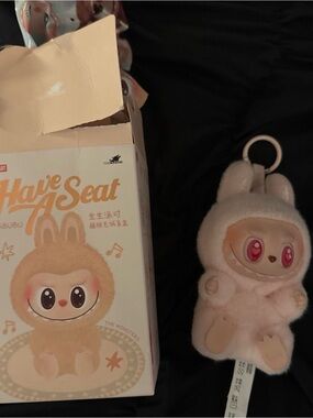 Have A Seat Plush Keychain - Pink Bunny Design